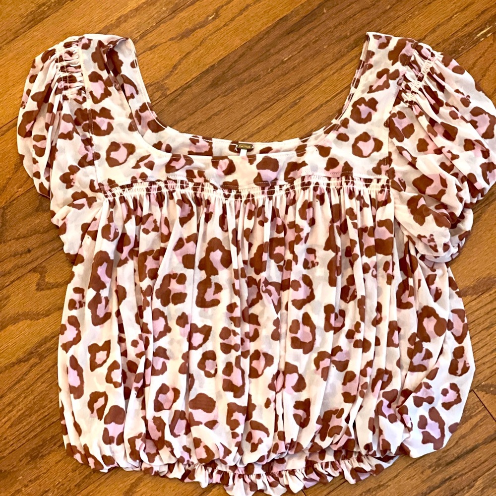 Free People Meg's Blush and Brown Leopard print blouse  SIZE SMALL.  Like NEW